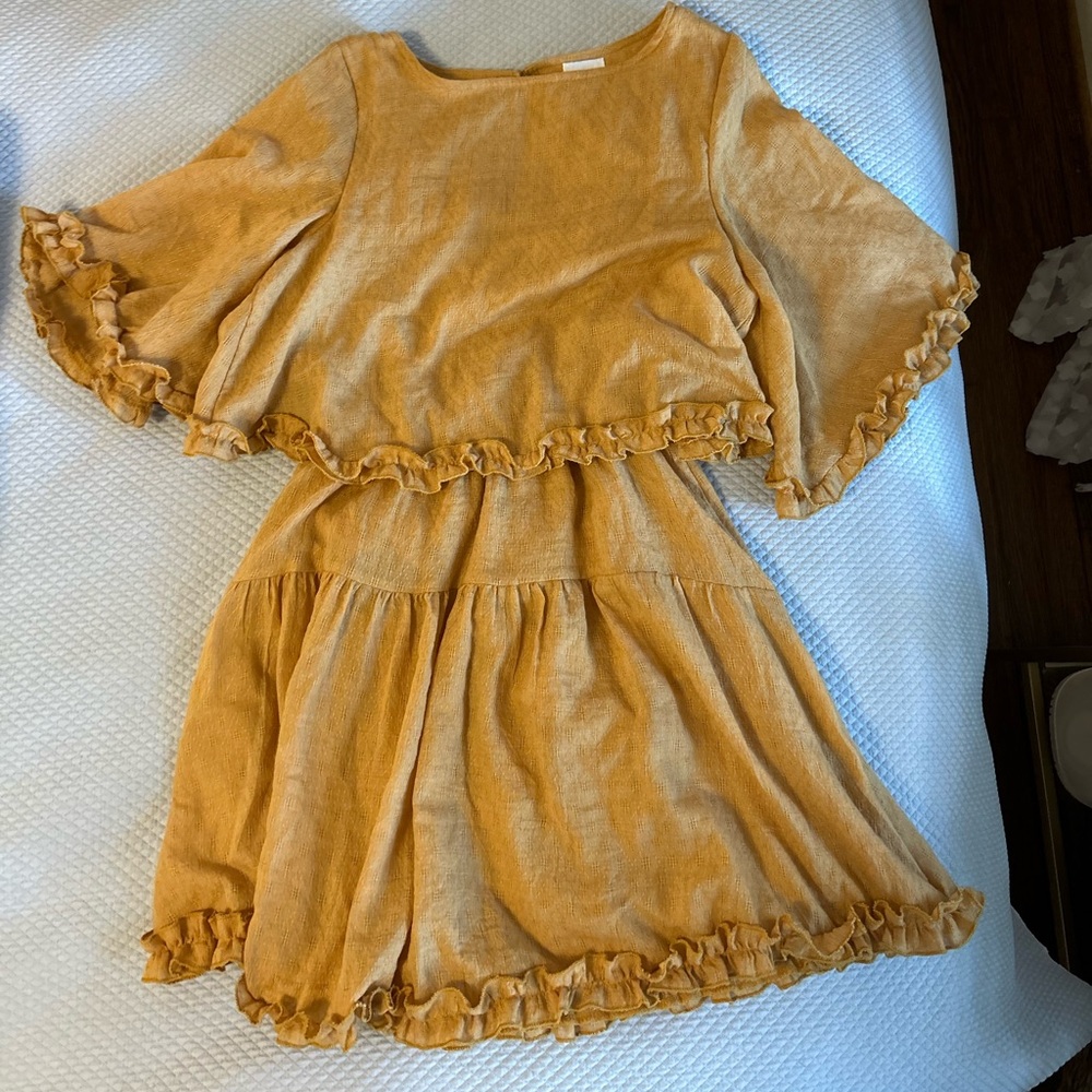 Elegant Ruffle Mini Dress in Mustard